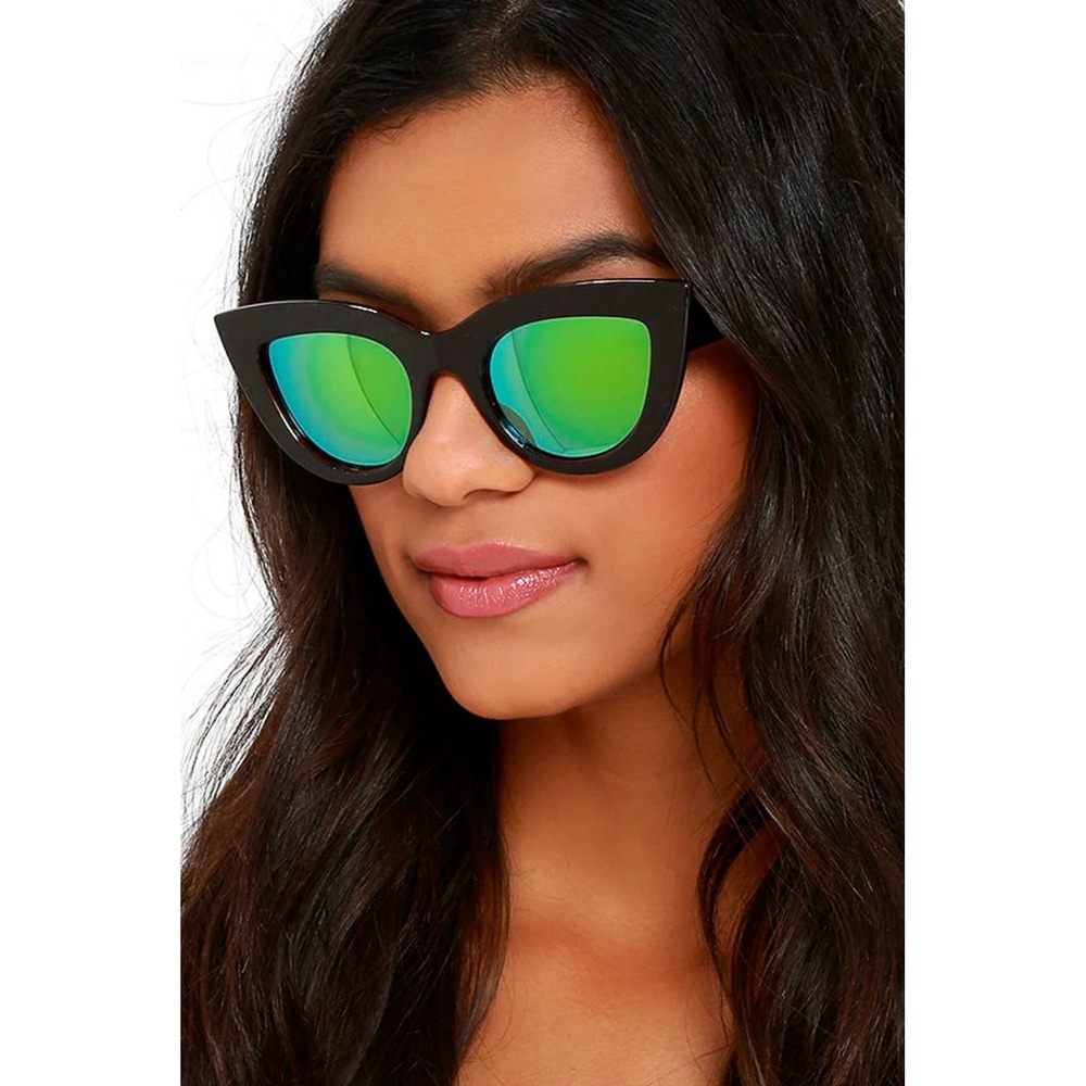 Cat Eye Sunglasses Green Mirrored Lens Fashion Sun Glasses Luxury Beach Style